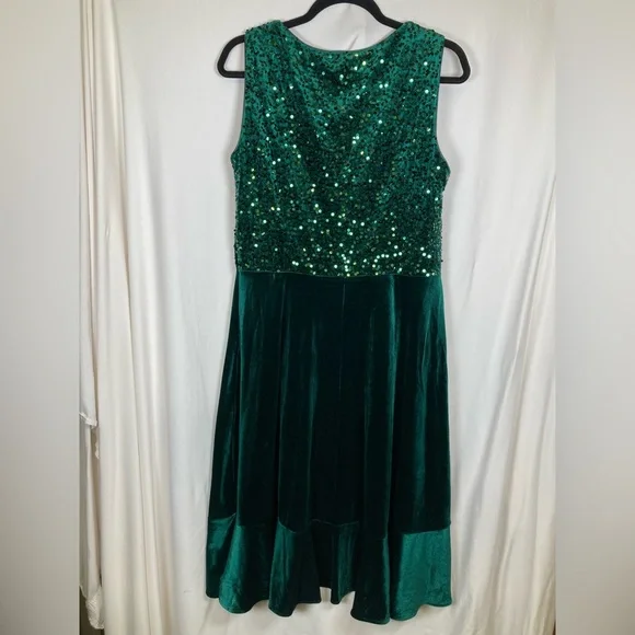NWOT St Patrick Day Dress Tells Emerald Green High Low Sequin Velvet Dress 2XL - Picture 6 of 6